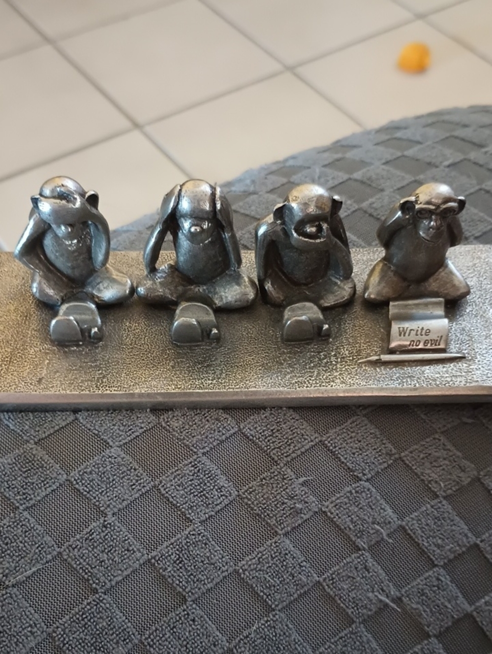 Four Wise Monkeys 'Write No Evil' Pewter Figurine Set